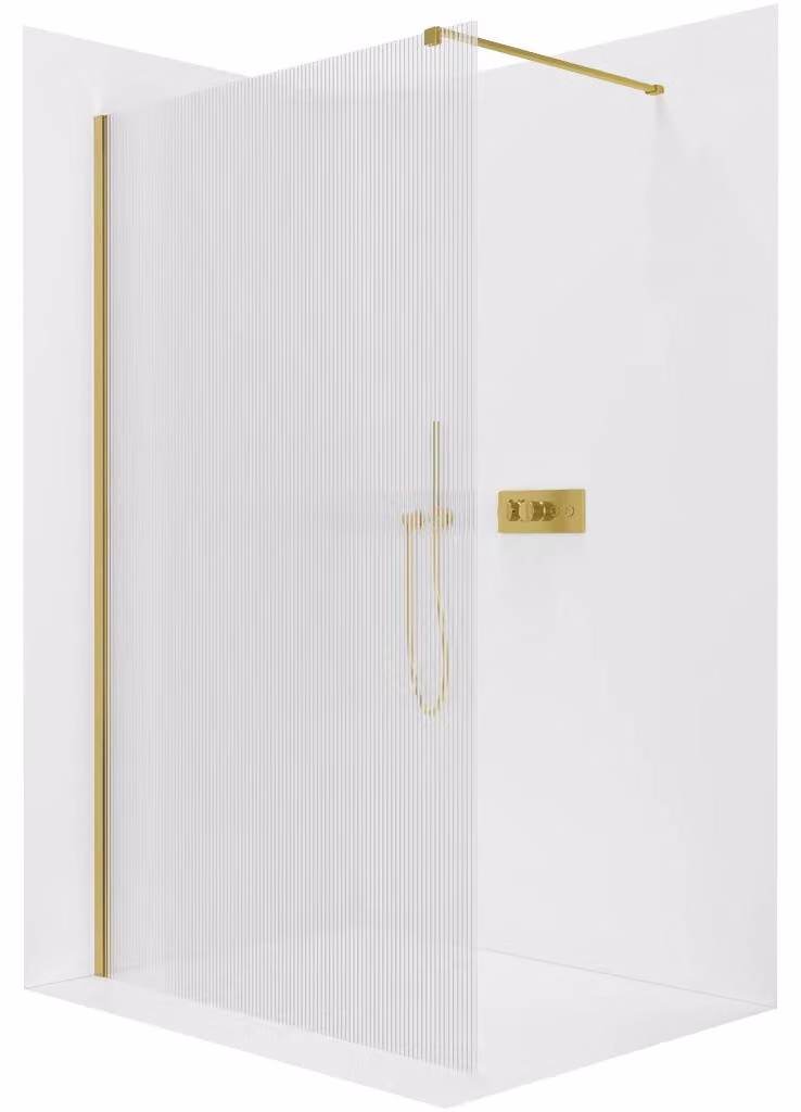 Pannello doccia angolare Walk-in Onyx Cube, versione sinistra/destra, vetro temperato da 8 mm, profilo quadrato, finitura oro, vetro smerigliato, dimensioni 160x200 cm