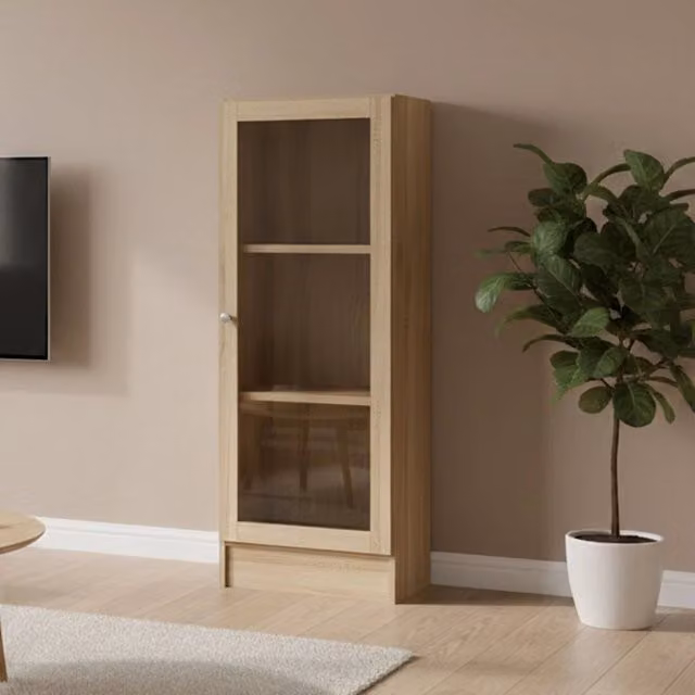 Libreria Goring DMORA in legno e vetro, colore quercia, L 41 cm x P 28,3 cm x H 107,2 cm