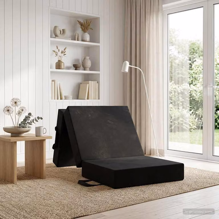 vidaXL Divano Letto Pieghevole Moderno Nero L: 75 cm, P: 63 cm, H: 45 cm