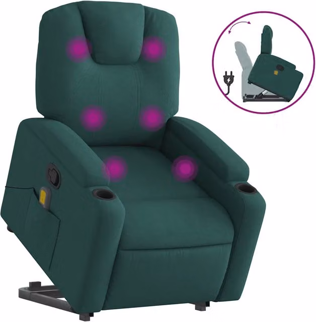 Poltrona Alzapersona Massaggiante | Sedia Relax Verde Scuro in Tessuto