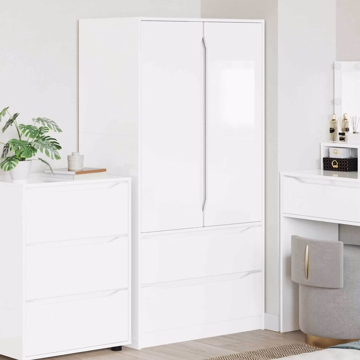 vidaXL Armadio Moderno Bianco Lucido con Cassetti per Camera o Bagno L: 79,5 cm, P: 49 cm, H: 156 cm