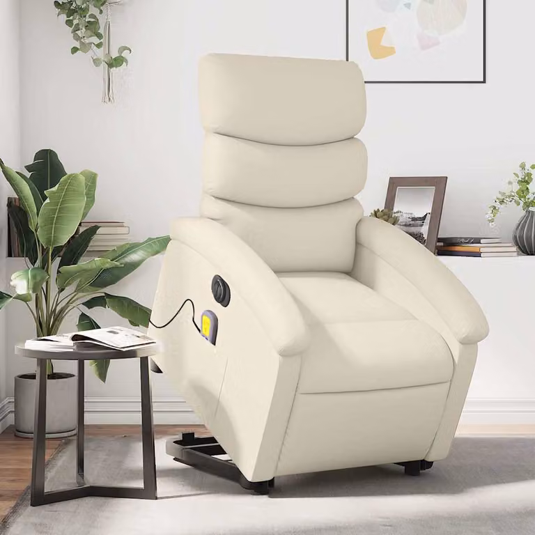 Poltrona Alzapersona Elettrica Reclinabile vidaXL in Similpelle Beige con Braccioli