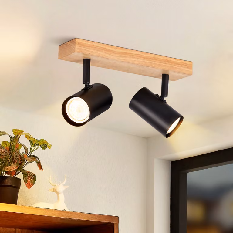ZMH plafoniera nero faretto da soffitto 2 fiamme legno lampada da soffitto GU10 faretto da soffitto orientabile 350° faretto per soggiorno camera da letto cucina corridoio sala da pranzo