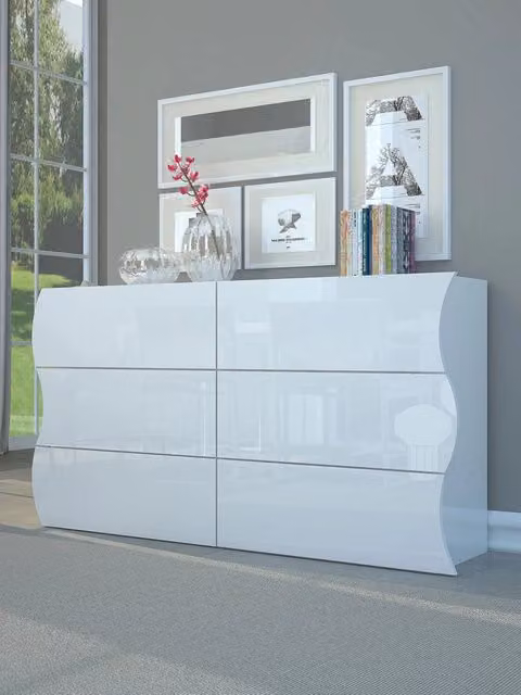 Comò 6 Cassetti 155x40x81,5 cm Onda 6C Bianco Lucido