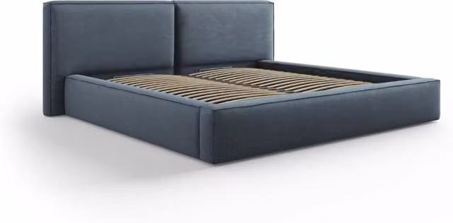 Letto con cassettone e testiera doppia Arendal di Cosmopolitan Design in tessuto blu L/P/H: 200 x 200 x 128 cm