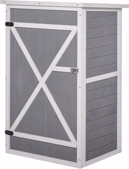 EasyComfort Capanno Attrezzi in Legno con Mensole e Serratura, Grigio, L 75 cm x P 56 cm x H 115 cm