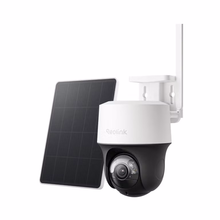 Telecamera di sicurezza Reolink Go PT S Lite+ pannello solare, 2K 4MP, con connettività 4G LTE, alimentata a batteria, con funzione di rotazione e inclinazione, tracciamento automatico, visione notturna a colori, senza necessità di Wi-Fi, con rilevamento