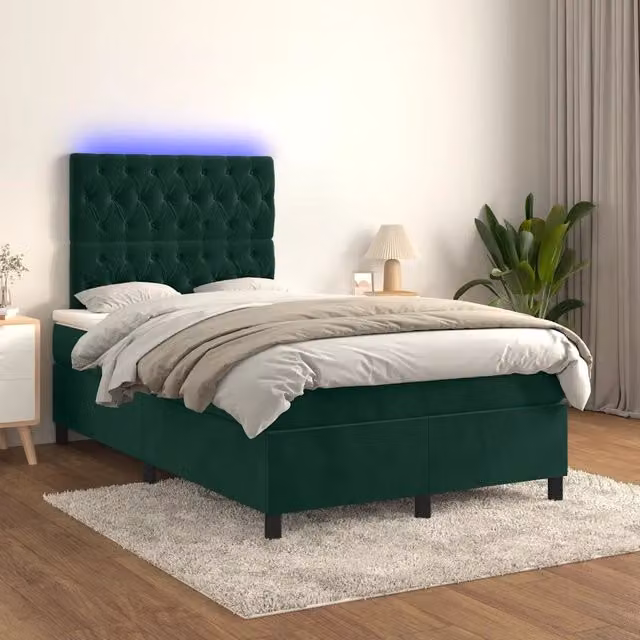 Letto Ibrido con Materasso a Molle Insacchettate vidaXL in Velluto Verde con Illuminazione LED e Porta USB L/P/H: 120 x 200 x 128 cm