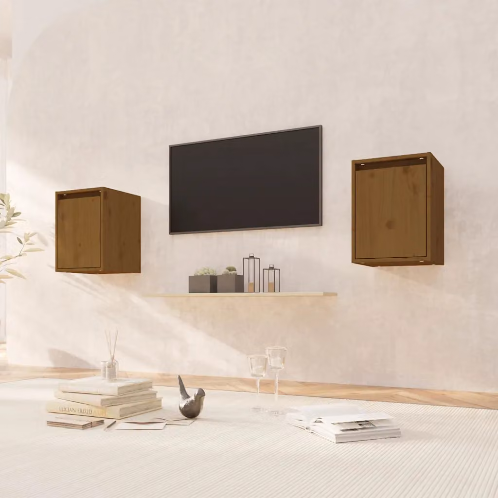 Set di 2 pensili vidaXL in legno massello di pino, colore marrone ambra, L 30 cm x P 30 cm x H 40 cm