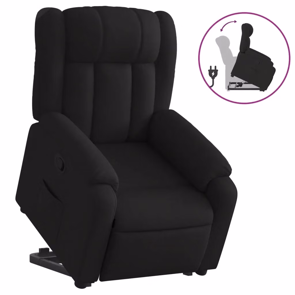 Poltrona Alzapersona Reclinabile vidaXL Nera in Tessuto con Assistenza Elettrica e Braccioli – 2