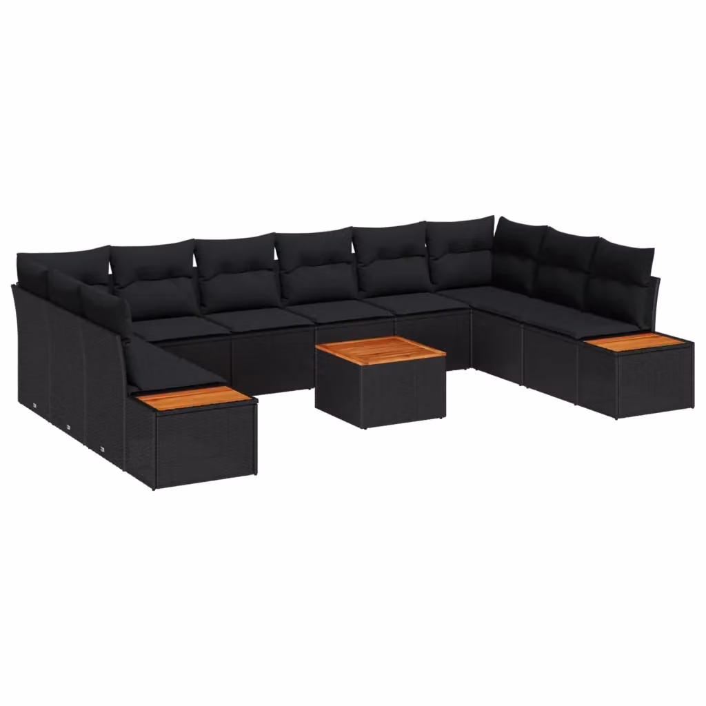 Set Divano da Giardino a Forma di U con Tavolino vidaXL, 10 Posti, Colore Nero con Cuscini Inclusi e Struttura in Metallo e Polyrattan – 2