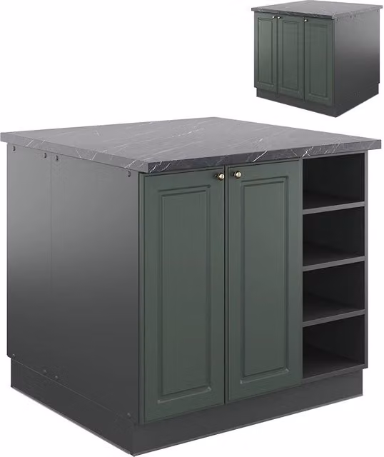 Isola cucina Fame-Line Verde-oro rustico/Antracite 90 cm senza piano di lavoro Vicco