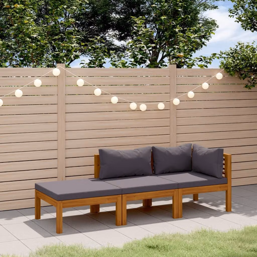 The Living Store Set da giardino 3 pezzi con cuscini in legno massiccio di acacia