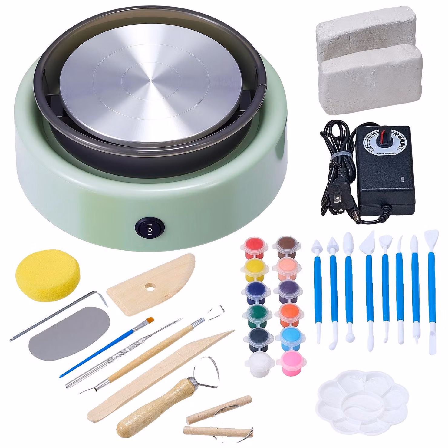 VEVOR mini tornio da vasaio 158 mm con velocità di rotazione regolabile (0-140 rpm), disco elettrico per argilla con strumenti per modellare l'argilla per corsi di Vetroceramica fai da te, verde rotondo