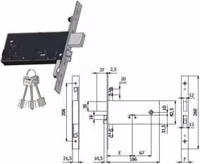 Elettroserratura a infilare Omec con tripla mandata in acciaio inox, colore argento, H 5968 90 mm, larghezza: 82,5 mm