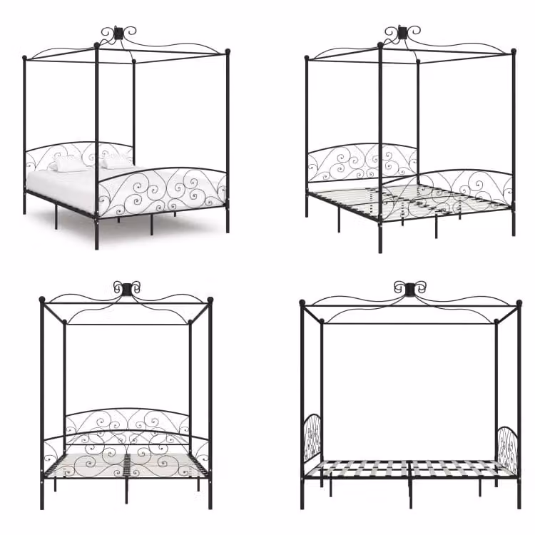 vidaXL Struttura letto a baldacchino in metallo nero 180 x 200 cm - Struttura letto - Cornici letto - Struttura letto - Letto