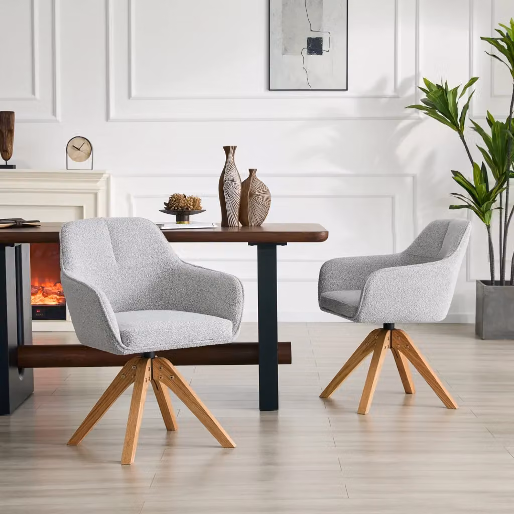 Set da 2 sedie girevoli REDOM in tessuto grigio e legno di quercia massello per cucina e sala da pranzo – 2