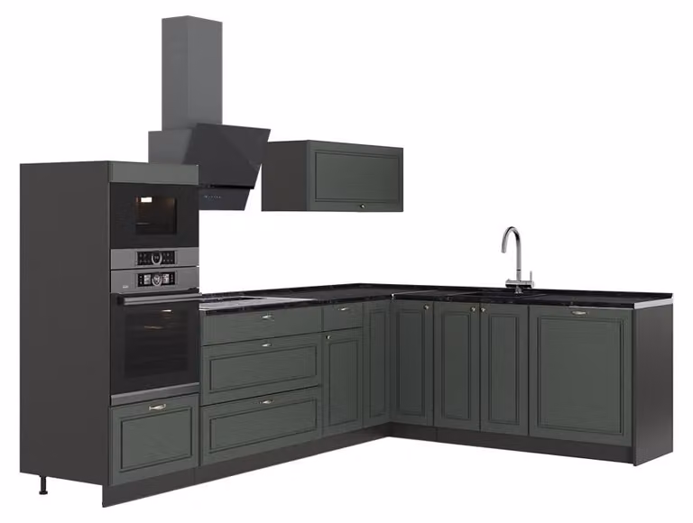 Cucina angolare completa Vicco Fame-Line Verde-oro rustico/Antracite 287 x 207 cm, PL Antracite, Model 63469