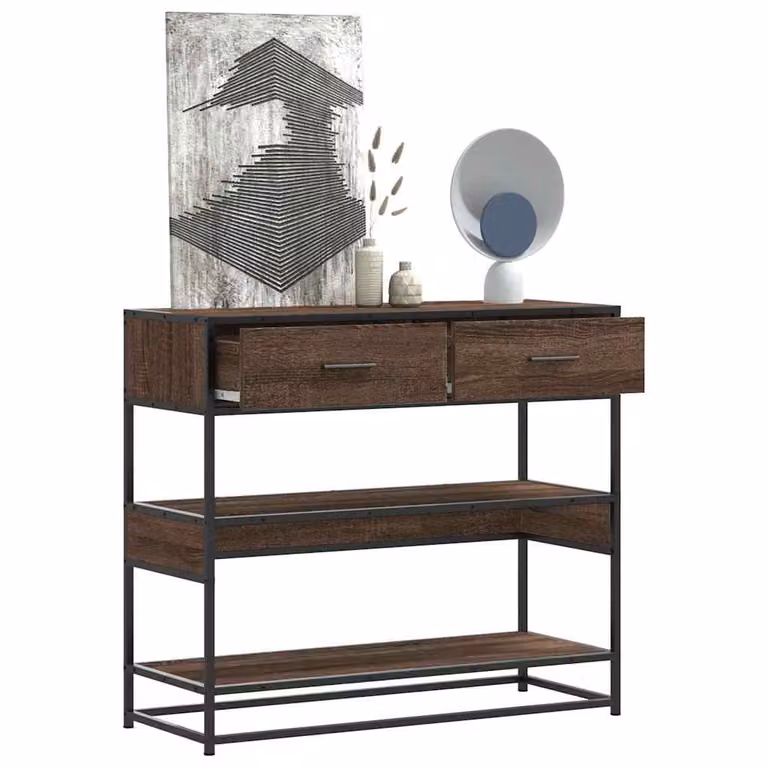 vidaXL Tavolo Consolle in Legno Rovere Marrone con Struttura in Metallo L: 90 cm, P: 35 cm, H: 80 cm