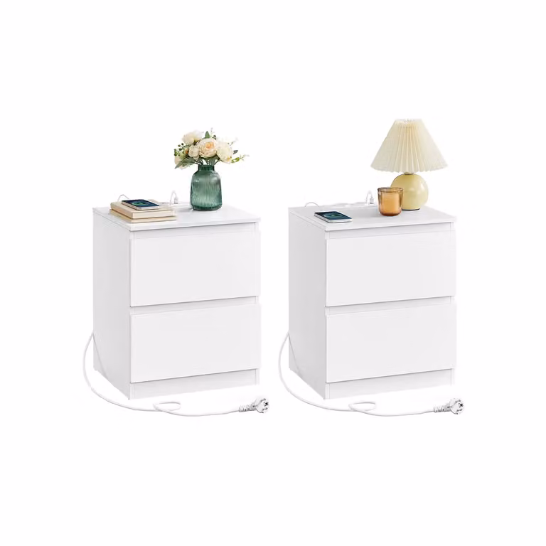 Comodino a due cassetti con multipresa e porte USB-A e USB-C, Bianco Nuvola / 2