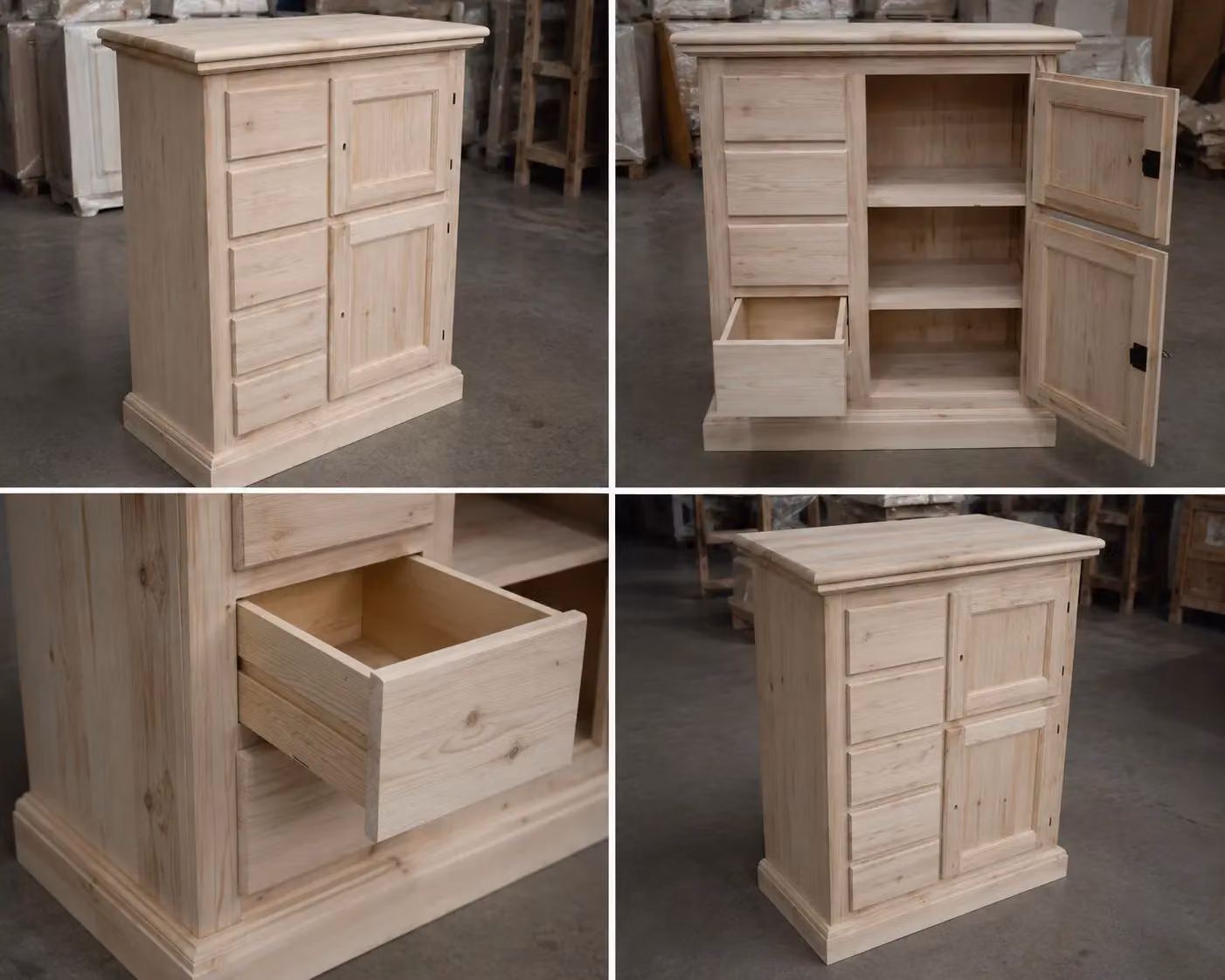 Credenza dispensa Mobili 2G in legno di pino grezzo con 2 porte e 5 cassetti L: 75 cm, P: 40 cm, H: 100 cm – 2