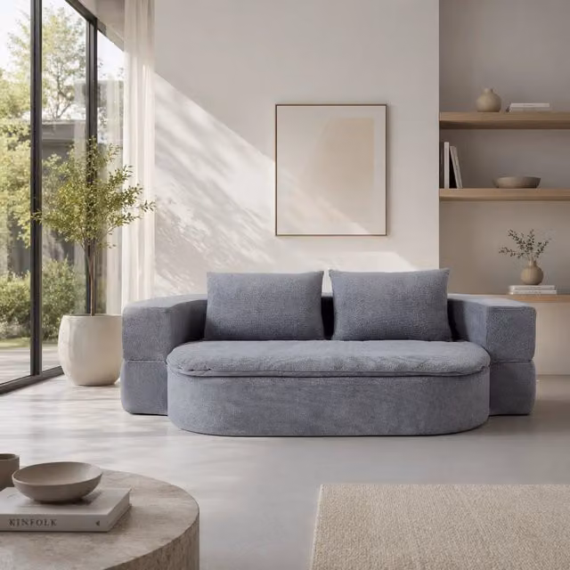 DIVANO LETTO PIEGHEVOLE 131 cm Grigio Chiaro in flanella con coperta