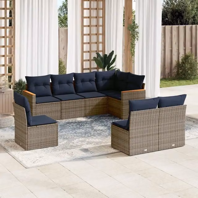 Set Divani da Giardino 8 pz con Cuscini Grigio in Polyrattan 3226047