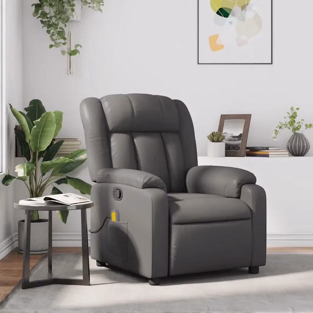 Poltrona Relax Reclinabile Moderna in Similpelle Grigia con Braccioli – 2