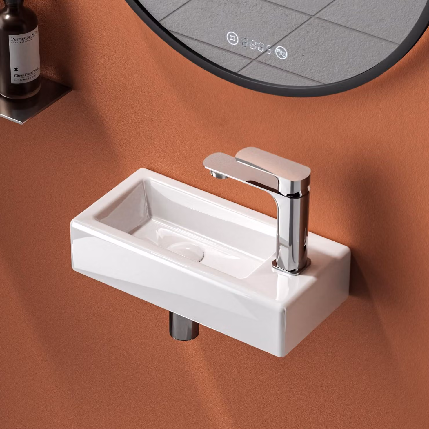 Lavabo compatto EMKE, dimensioni 37 x 17,8 x 9,5 cm, colore bianco