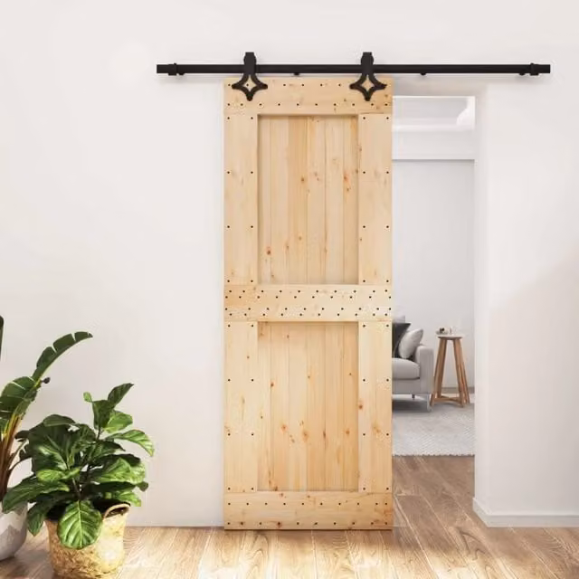 Porta scorrevole moderna vidaXL in legno e acciaio, colore marrone e nero, L: 80 cm, H: 210 cm