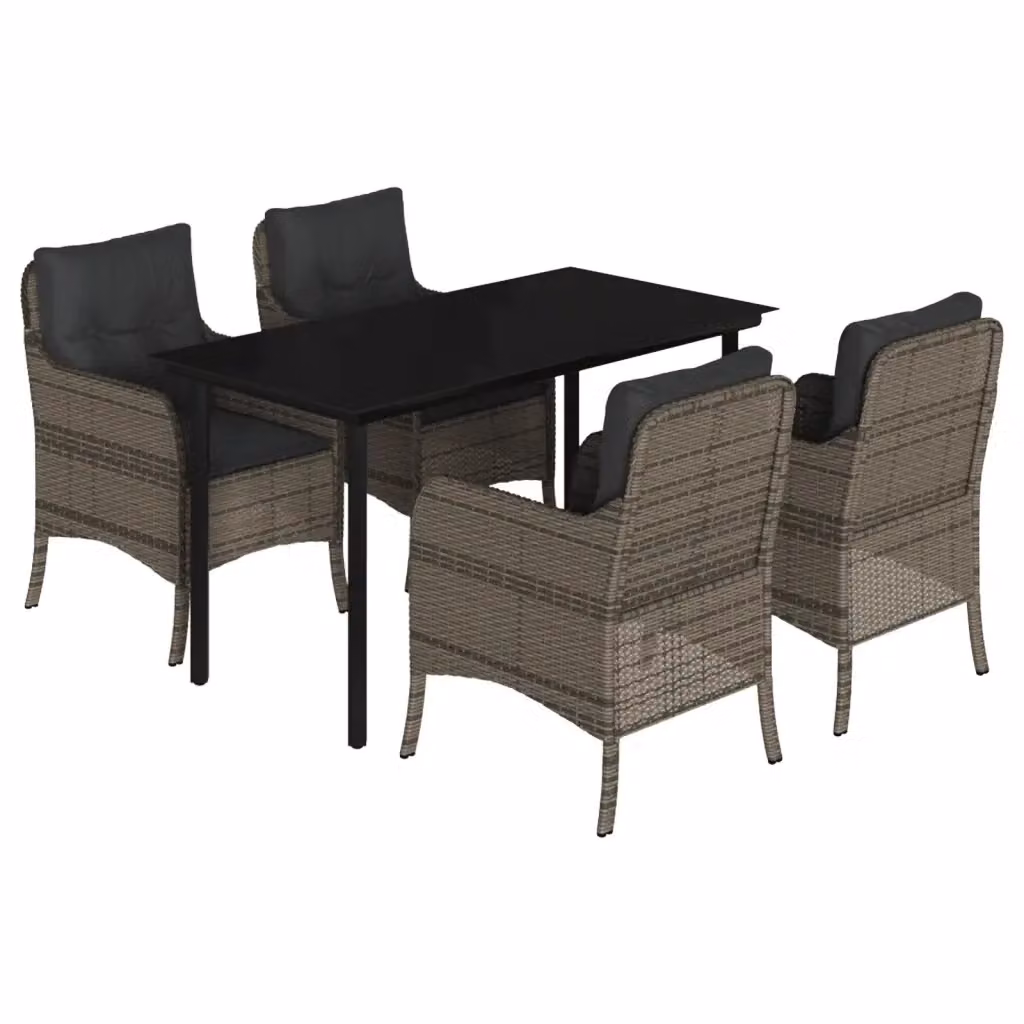 Set da Pranzo da Giardino vidaXL 5 pz in Polyrattan e Metallo con Piano in Vetro Grigio e Nero – 2