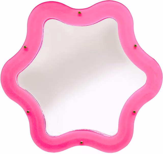 Specchio da parete Seletti Supercurve Flower con luce LED multicolore rosa e design floreale organico in vetro