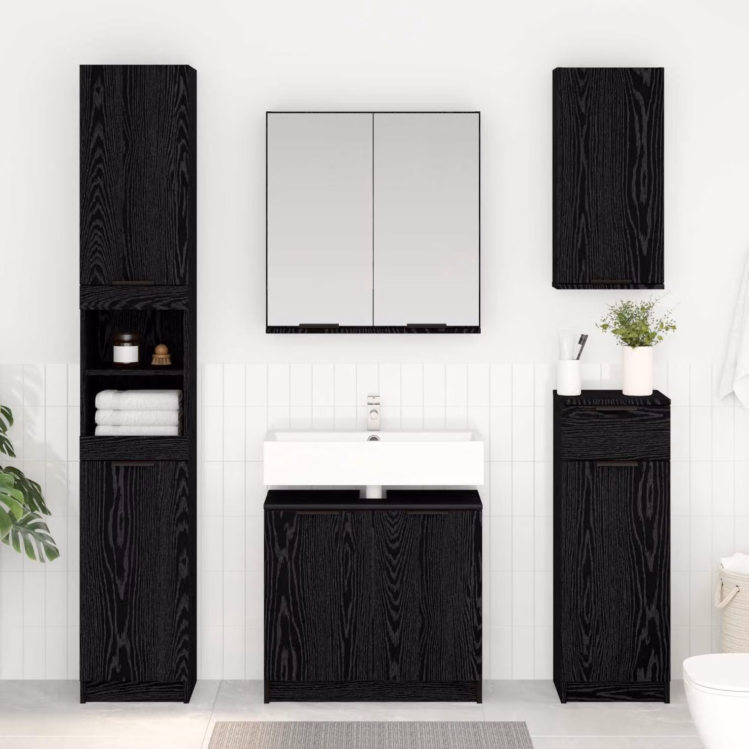 Mobile da bagno moderno vidaXL in MDF color rovere e nero L: 64,5 cm, P: 33,5 cm, H: 59 cm