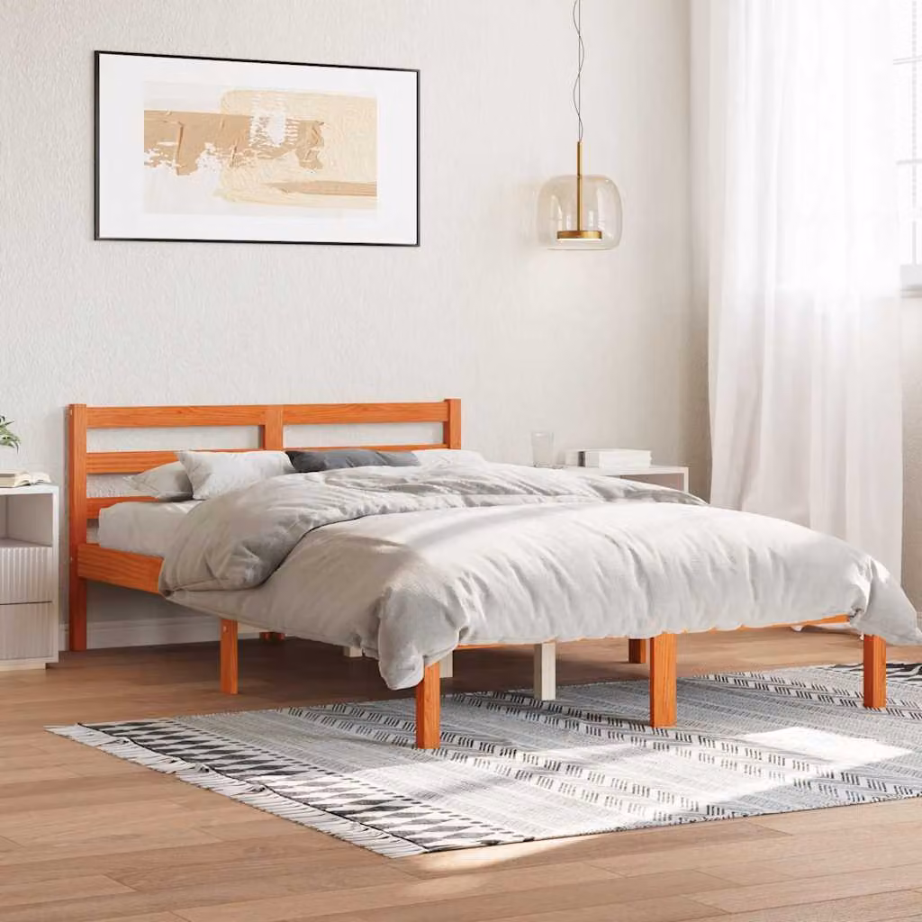 Letto in legno di pino vidaXL color marrone cera con doghe piatte, dimensioni 150 x 200 cm