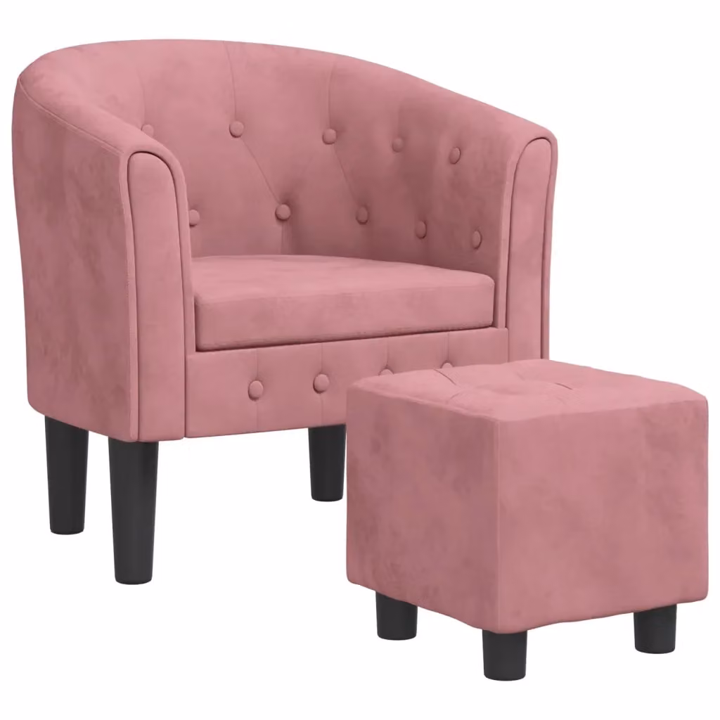 Divano Sedia-Poltrona Cabriolet con Poggiapiedi in Velluto Rosa con Braccioli e Struttura in Legno e Plastica – 2