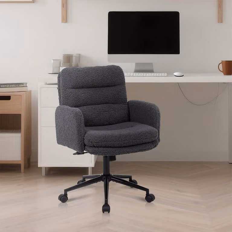 Sedia da ufficio - Sedia ergonomica per computer, con rivestimento in velluto morbido e braccioli disponibili in beige e grigio scuro
