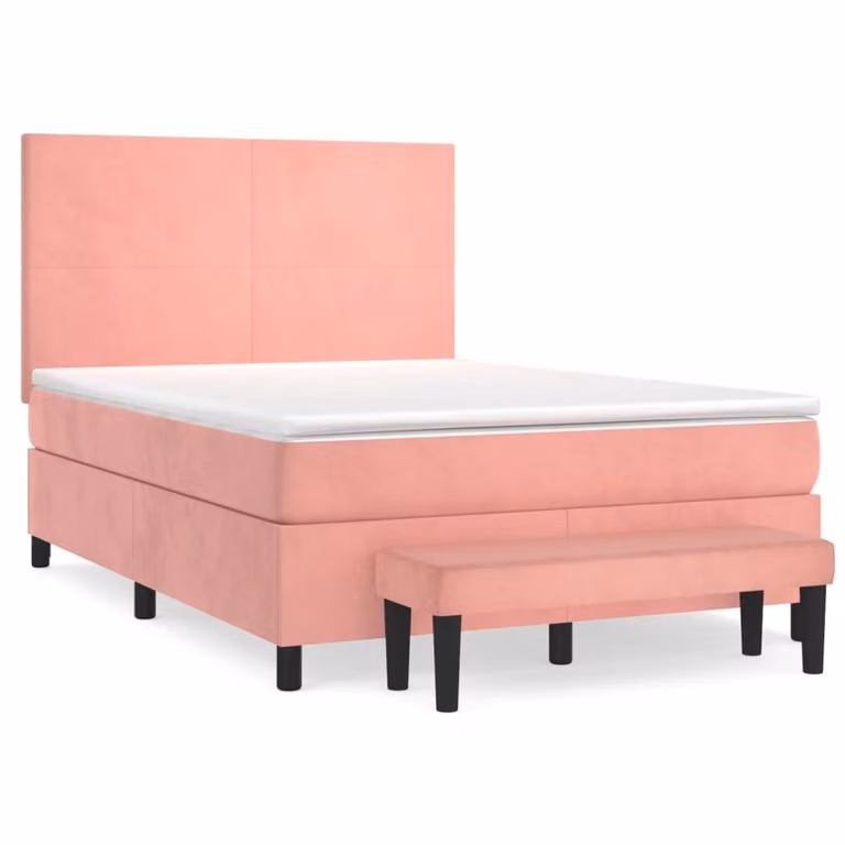 Giroletto a Molle con Materasso Rosa 140x190 cm in Velluto