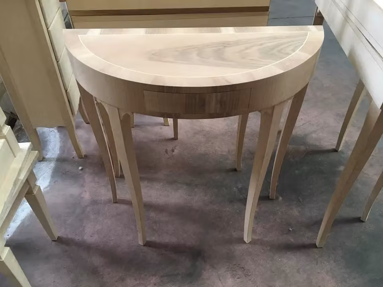 Consolle classica a mezzaluna in legno grezzo con 1 cassetto Mobili 2G L: 81 cm, P: 34 cm, H: 80 cm