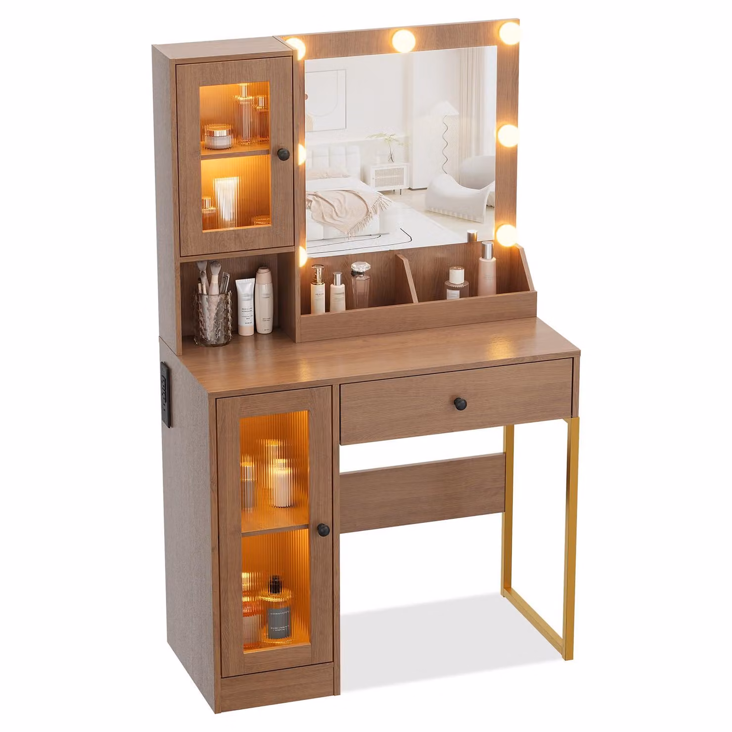 Tavolino da trucco GarveeHome con specchio e illuminazione. Elegante tavolino da trucco con