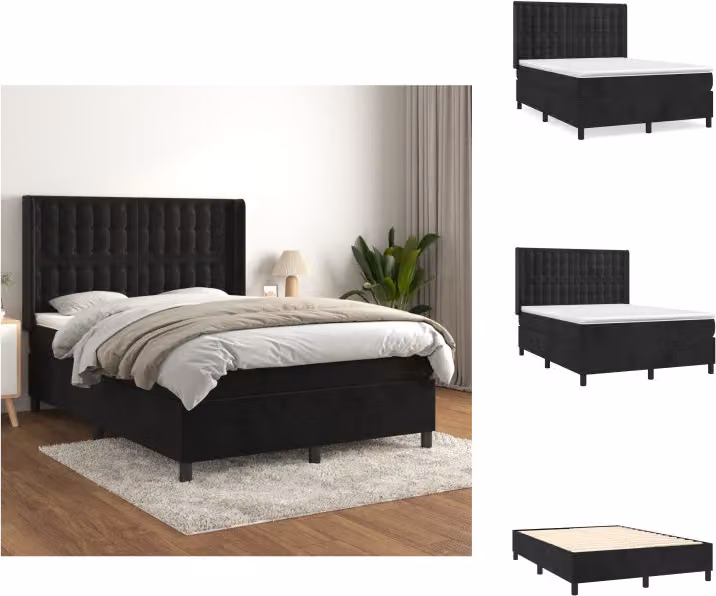 vidaXL Letto a molle con materasso nero 140x200 cm in velluto - Letti e Reti