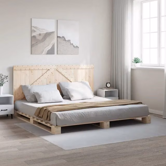 Letto con Testiera in Legno Massello di Pino vidaXL, Colore Beige, L/P: 200 x 200 cm