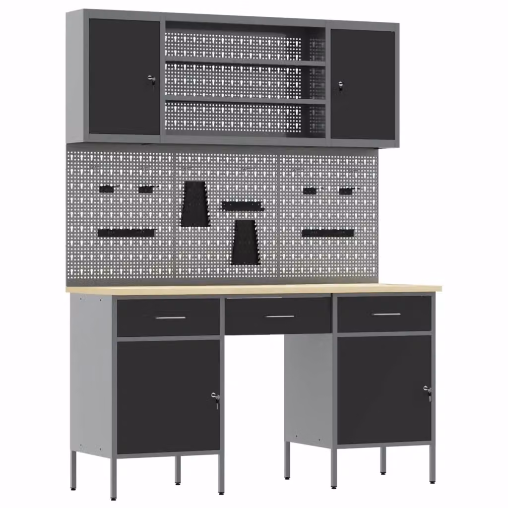Set da lavoro vidaXL composto da 7 pezzi in acciaio e legno ingegnerizzato, colore nero – 2