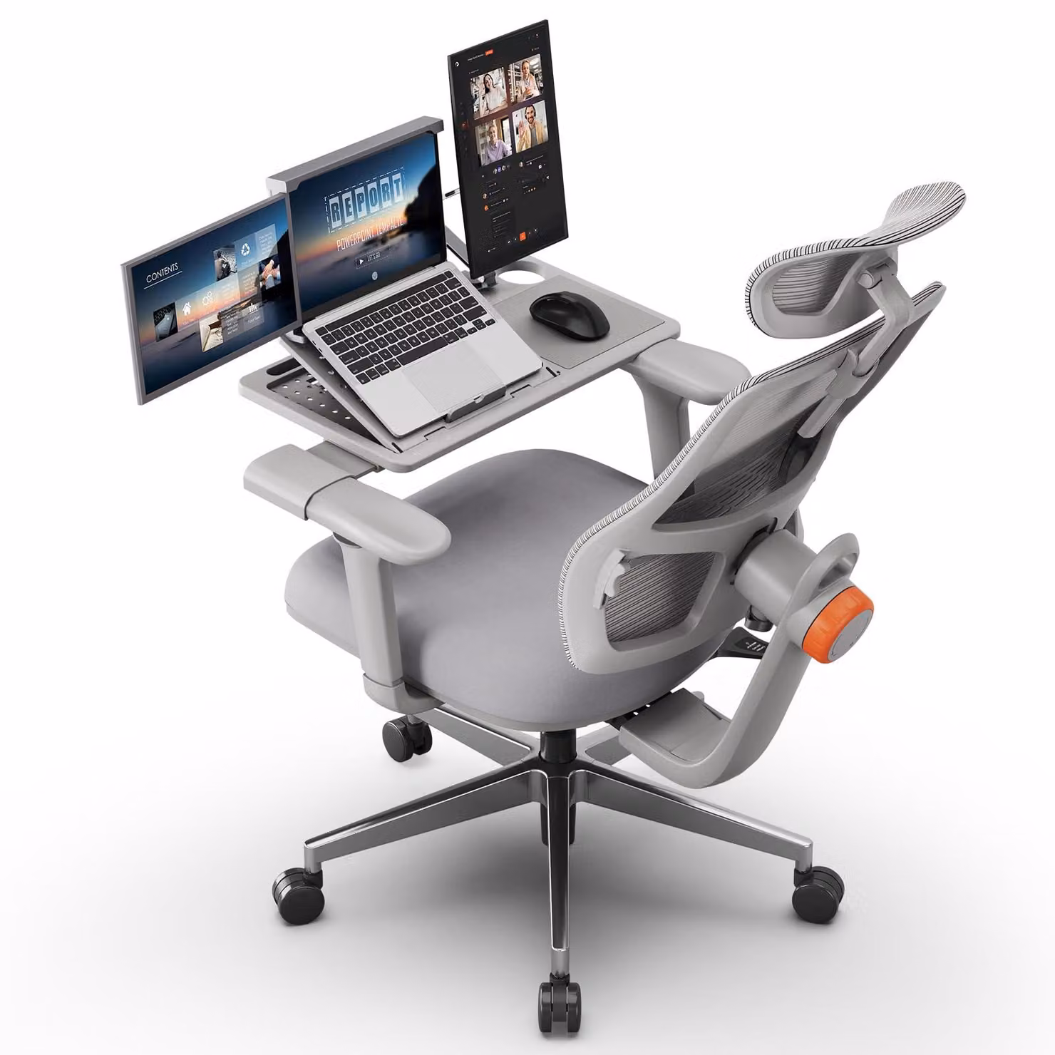 Newtral H003 Sedia da ufficio ergonomica con esclusivo supporto lombare adattivo, poggiatesta regolabile Grigio+Scrivania rimovibile