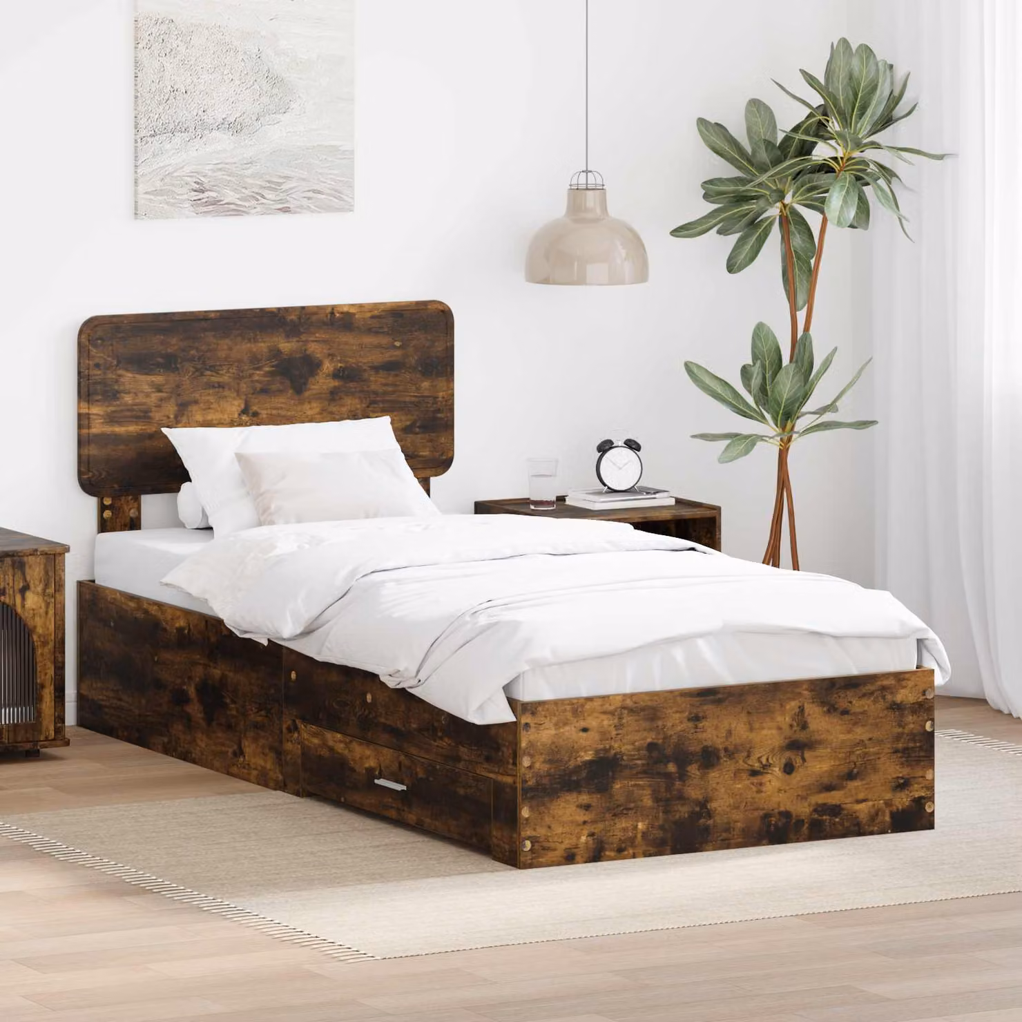 Struttura del letto con cassetto vidaXL in rovere fumé marrone L 90 cm x P 190 cm