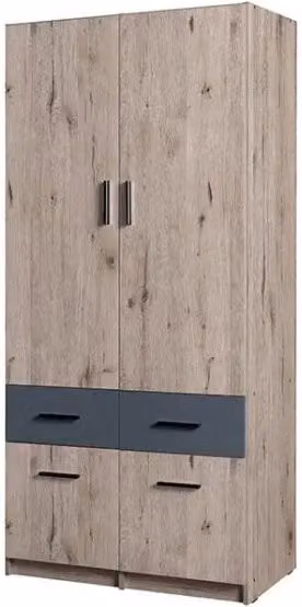 Armadio 2 porte 4 cassetti FLEX – Rovere wellington e grigio grafite – Design moderno con guardaroba