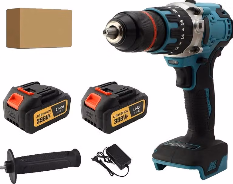 Trapano a percussione, motore brushless, funzionalità 3 in 1, 2 batterie