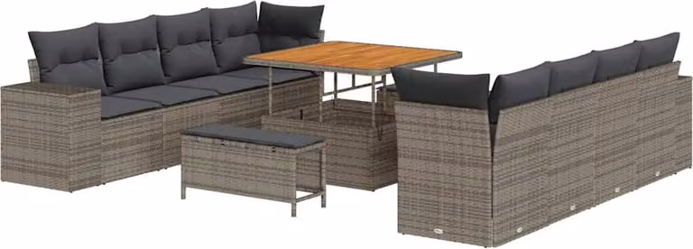 Set Divano da Giardino con cuscino 11 pcs Grigio polyrattan