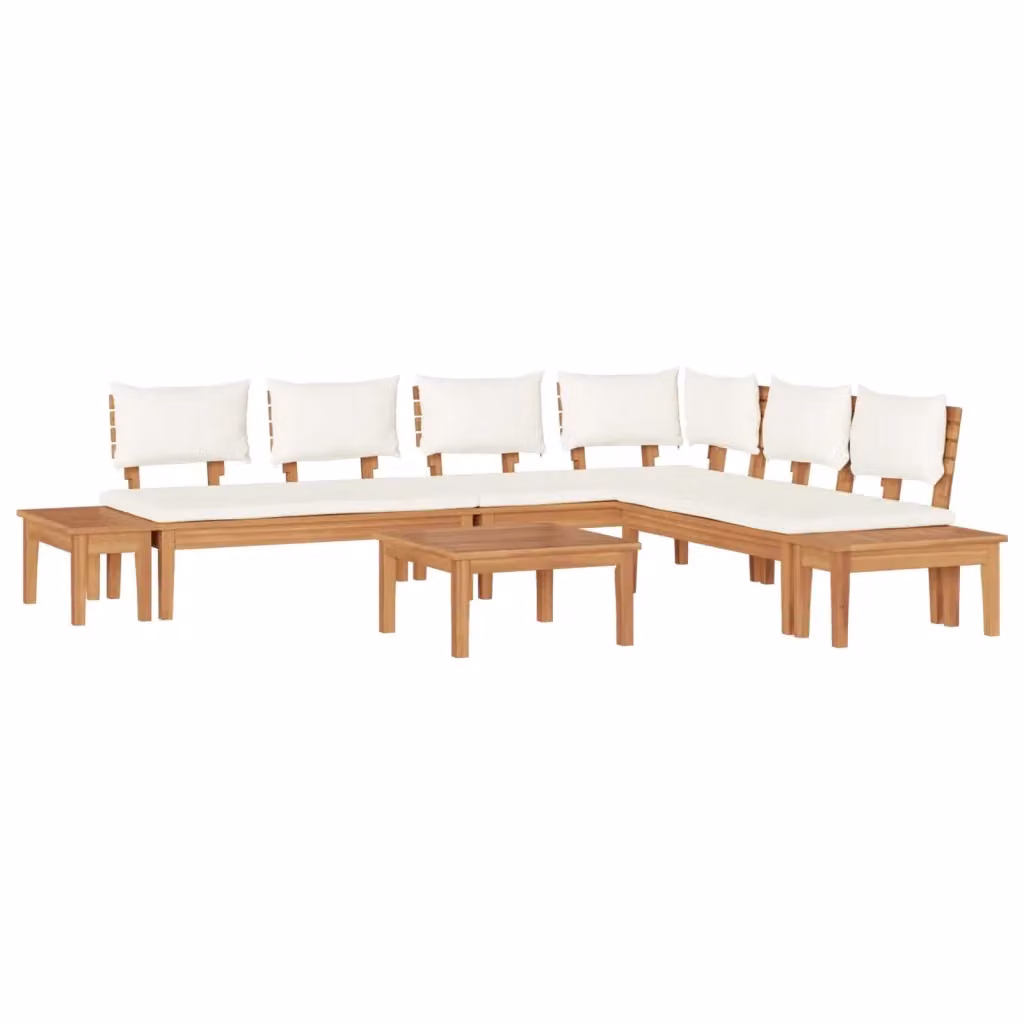 Set Divano da Giardino a L vidaXL in Legno di Teak con Tavolino, Marrone e Beige – 2