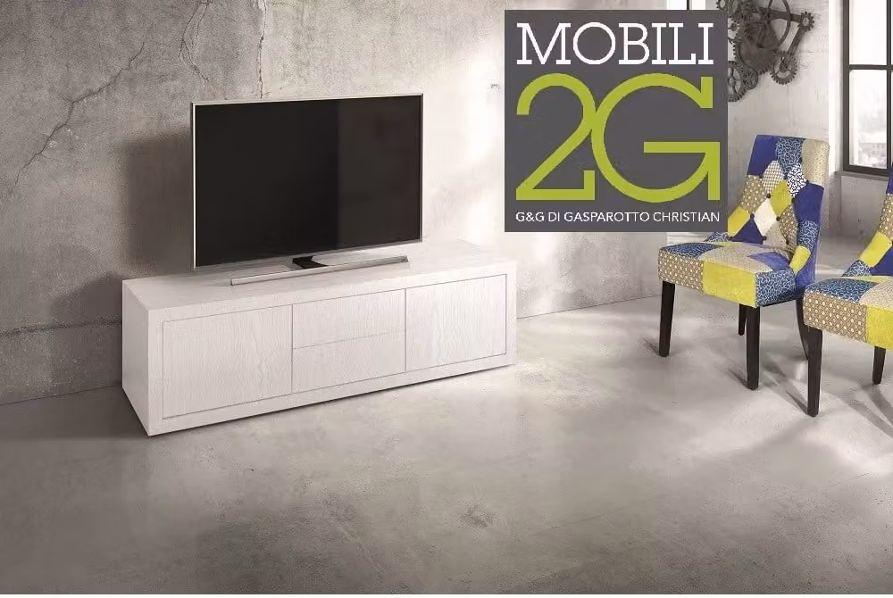 Porta TV moderno in rovere laccato bianco Mobili 2G L: 170 cm, P: 45 cm, H: 50 cm – 1