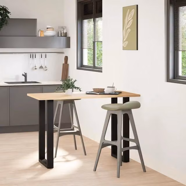 Coppia di gambe per tavolo da bar a forma di U DESIGN IN, in acciaio nero laccato, altezza regolabile da 90 a 91 cm, L/P/H: 40 x 40 x (90-91) cm